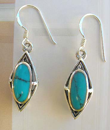 Fashion turquoise piercing jewelry wholesaler of olive reconstructed turquoise silver earrings   
