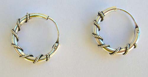925 stamped silver Bali jewelry supply distributor line pattern decor loop design earrings