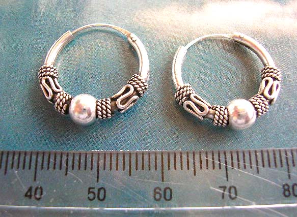 Man fashion Bali jewelry supply sterling silver beaded motif earrings with mini triple loop decor sided by mystic sign 