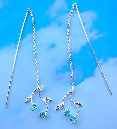 Sterling silver thread natrue design supplier display leaf shape design light blue Cz sterling silver ear strings        