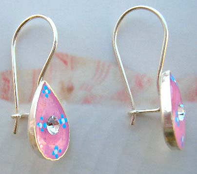 Teens jewelry fashion shopping online supply pinkish enamel water-drop sterling silver earring with clear Cz in middle         
