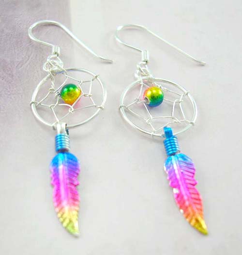 Trendy dream catcher jewelry design wholesale supply sterling silver earrings with colorful dearm cather design  