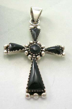 Christian cross lover jewelry pendnat wholesaler supply sterling silver cross pendant with onyx gemstone inlaid     