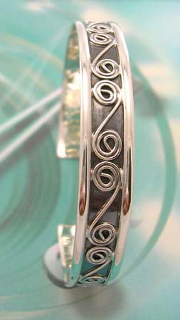 Sterling silver jewelry making supply solid bangle with curvy letter S pattern design    