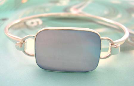 Shop for pearl seashell jewelry gift online - sterling silver bangle with rectangular blue mother of pearl in middle                 