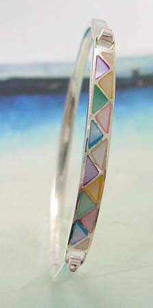 Fashion teens quality pearl jewelry on sale - sterling silver bangle with assorted mother of pearl embedded multi triangular shape                          