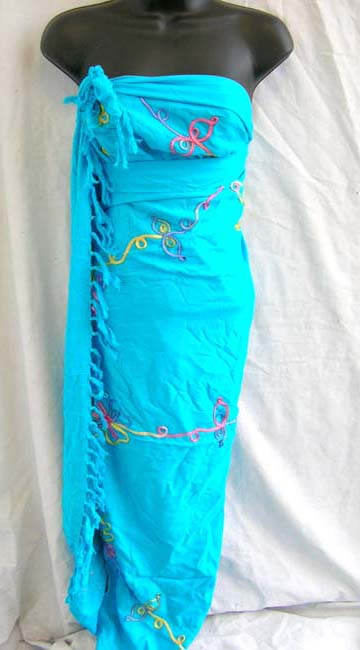 Unique retailer wholesales high fashion aquamarine blue batik shawl wrap with crafted decor