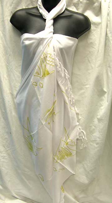 Ladies online fashion boutique,  tropical print decorated, white pareo sarong from export supplier