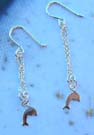 Fashion sea life animal sterling silver long earrings with dolphin design