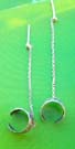 Accessory fashion long chain sterling silver earring holding C shape clip, carved in hearts pattern