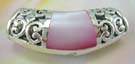 Fashion custume pearl jewelry pendant wholesaler in sterling silver filigree pendant slide with pink mother of pearl in middle