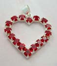 Cz charm fashion jewelry in heart theme wholesale sterling silver pendant in heart shape with red Cz embedded