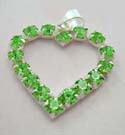 Trendy teen fashion Cz charm jewerly importer distribute sterling silver heart pendant with green Cz embedded 