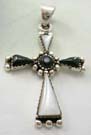 Wholesale religious cross pendant pearl shopping - Cross pendant with white mother of pearl and onyx gemstone in 925 sterling silver 