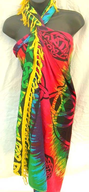 Exotic clothing factory supply catalog exports Celtic art decorated swim wear sarong