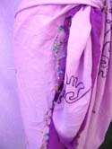 Medium sleeves scoop neck blue embroidery shirt top with drawstrings seams on waist