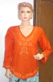 Loose full sleeves orange v-neck native style shirt